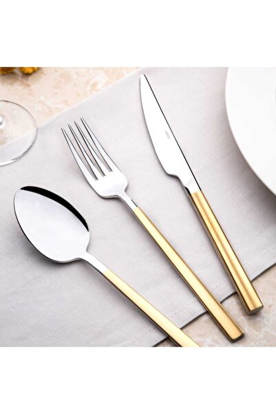 Nehir Dalyan 24 Ayar Sade Altın Kaplama 84 Parça Deri Kutulu Çatal Kaşık Bıçak Takımı