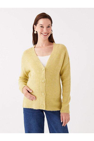 LC Waikiki V-Neck Plain Long Sleeve Maternity Knitwear Cardigan