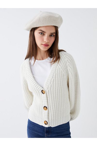 LC Waikiki V-Neck Long Sleeve Women's Knitwear Cardigan