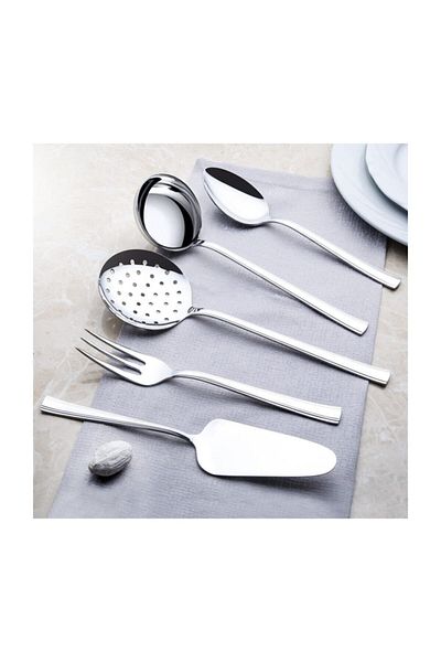 Nehir 5-Piece Plain Serving Set: Colander Spatula, Cheese Rake, Spoon and Fork