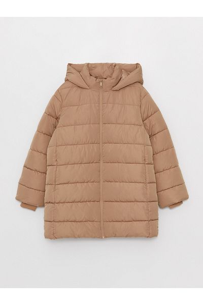 LC Waikiki LCW Bescheidene, einfarbige, übergroße Pufferjacke für Damen mit Kapuze