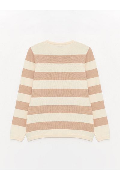 LC Waikiki Crew Neck Striped Long Sleeve Girl's Knitwear Cardigan