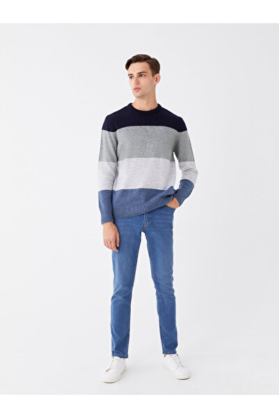 LC Waikiki Pánský úpletový svetr – výstřih, dlouhý rukáv, barevný blok