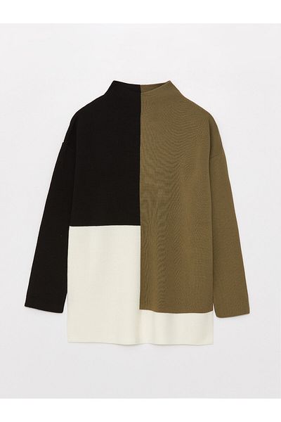 LC Waikiki Dámská pletená tunika s polovičním rolákem Color Block s dlouhým rukávem