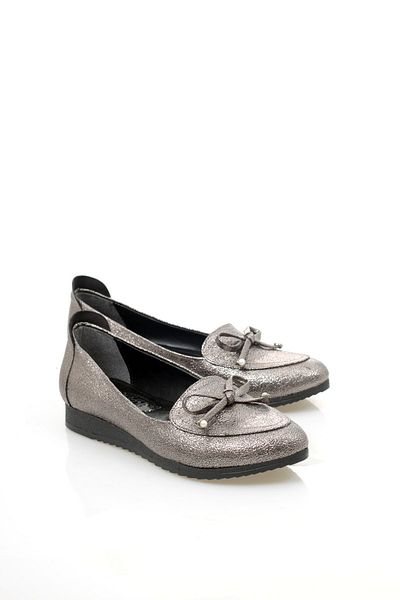 ayakkabiyolla Gray Pearl Ribbon Casual Ballerina Shoes