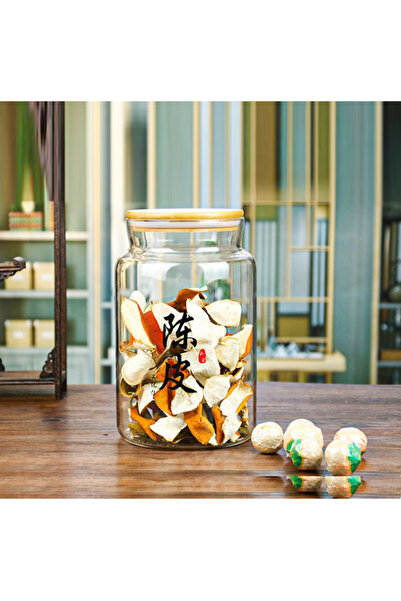 Senin Dükkanın Vacuum Bamboo Glass Jar with Lid 1 Piece 4 Liters