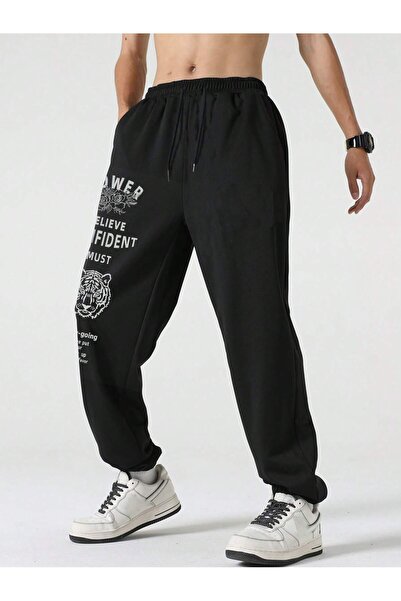 Adrift Hypemode Letter Tiger & Floral Graphic Drawstring Waist Sweatpants