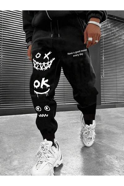 Adrift Cartoon & Slogan Graphic Drawstring Waist Eşofman Altı