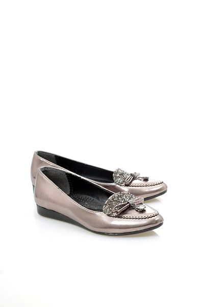 ayakkabiyolla Gray Stoned Ribbon Detailed Ballerina Shoes