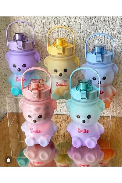 ADASHOP Motivational Soft Teddy Bear Water Bottle Water Children's School Strap Bottle with Figures Premium 1100ml Large Size