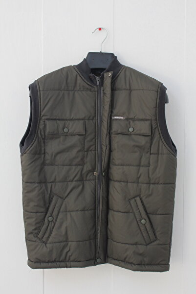 nobility jean Men's Khaki 4-Pocket Fleece Inner Puffer Vest - Comfortable Winter Dad Vest