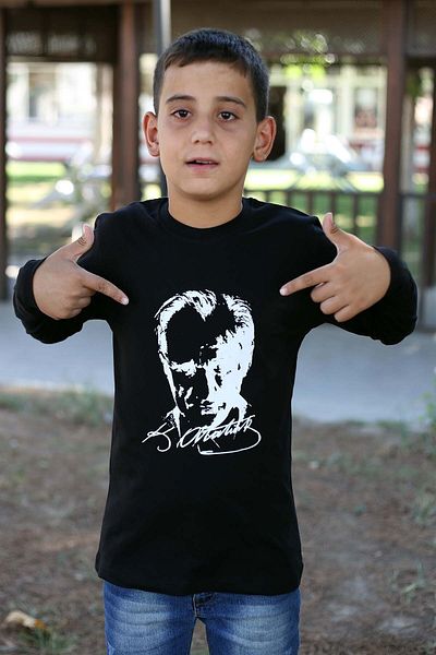 COSBA kids wear Tricou unisex pentru copii din bumbac cu mânecă lungă cu imprimeu Ataturk și steag turcesc