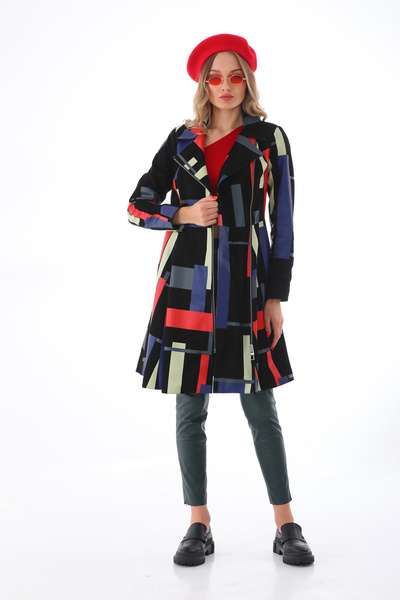 Metins Leather Kadın Pelerinli Özel Baskılı Deri Kaban