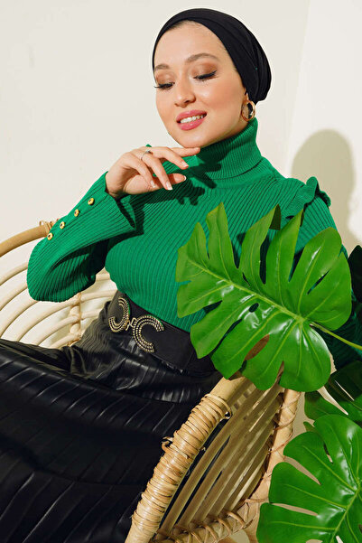 flamingom Omuz Fırfırlı Kol Düğmeli Triko Kazak