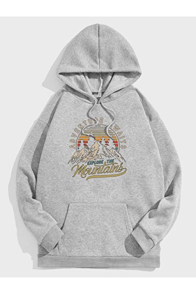 Deocept Hanorac oversize cu glugă unisex cu imprimeu de munte