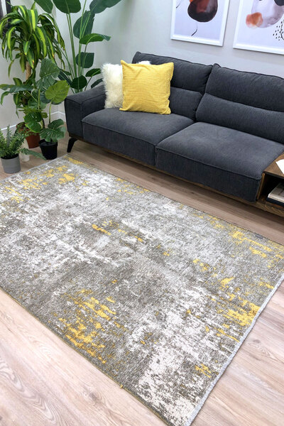 MYHOME HALI Moretti Side Sarı Gri Yıkanabilir Çift Taraflı Dokuma Modern Halı
