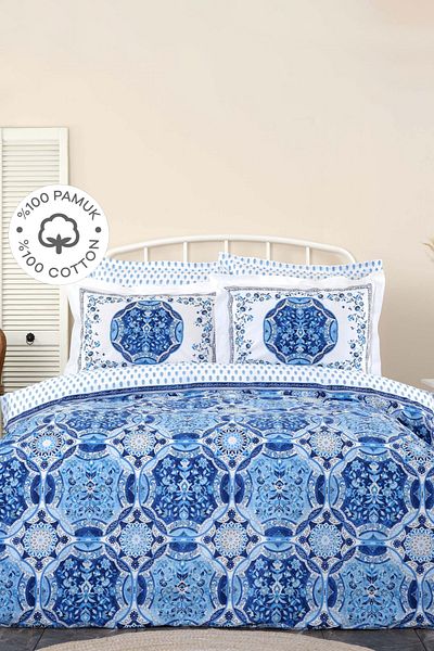Karaca Home Set cuvertură de pilota Idella Double Blue 100% bumbac