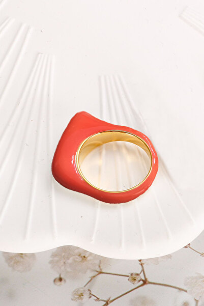 Glaren خاتم نسائي أنيق من المينا البرتقالي النيون