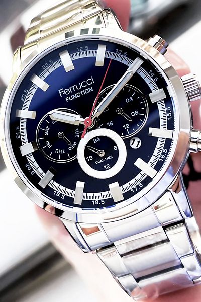 Ferrucci Function Men's Wristwatch 3 ATM Waterproof Silver Color Steel Strap + Bracelet Elg217