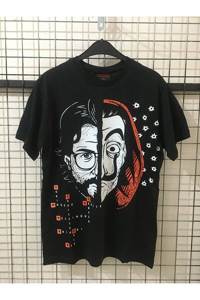 Pisa Art Unisex Μαύρο μπλουζάκι La Casa De Papel με στάμπα