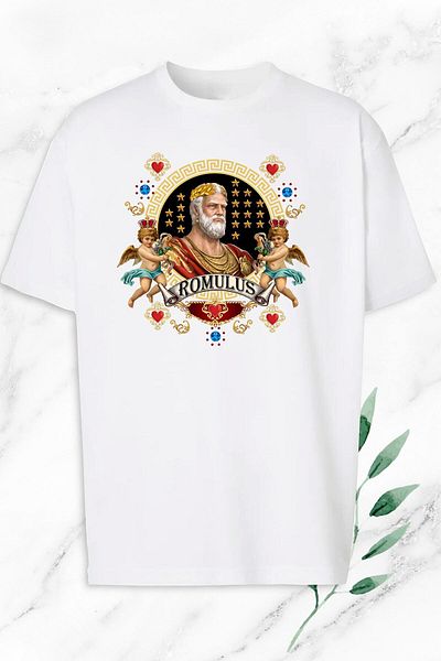 Pisa Art Λευκό μπλουζάκι με στάμπα Oversize Mythology King Romulus