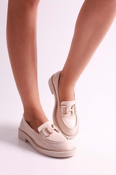 Shoeberry Women's Solea Beige Skin Buckled Loafer Beige Skin
