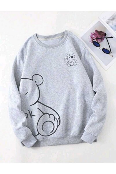 FAVORİST Slatki medved Štampano okrugla kragna Oversize kroj Pamuk Dukserica ...