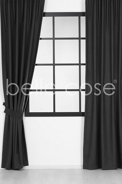 Belle Cose Linen Blackout Blackout Thermal Anthracite Gray Background Curtain Single Wing