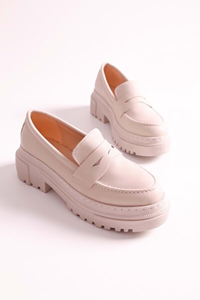 Shoeberry Women's Motto Beige Skin Thick Sole Loafer Beige Skin