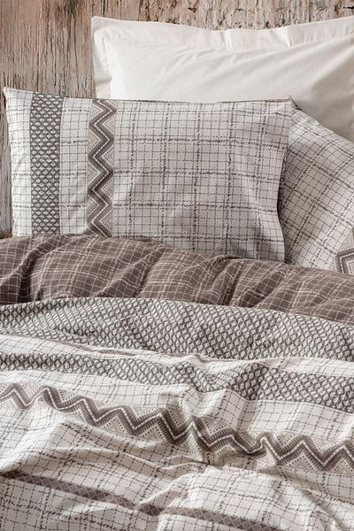 ŞENER HOME Σετ Παπλωματοθήκη Διπλό Cotton Box Toprak Aren Brown