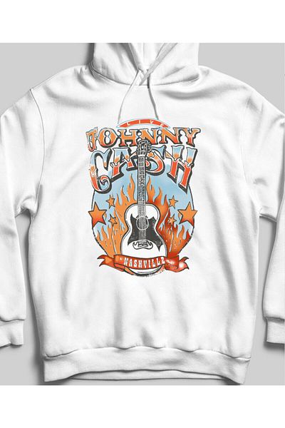 Pisa Art Φούτερ Johnny Cash White χωρίς τσέπη με κουκούλα