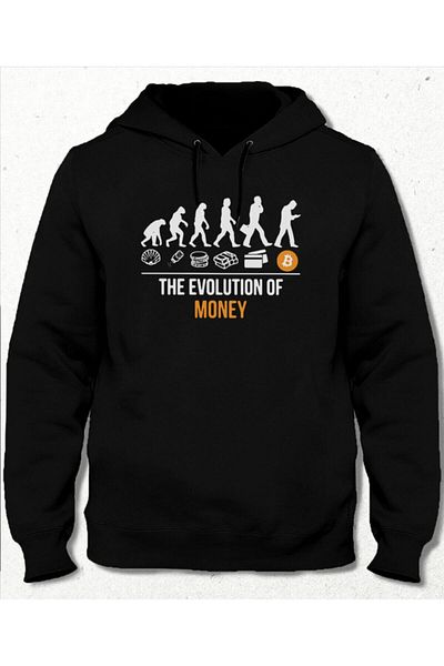 Pisa Art Φούτερ Evolution Of Money Μαύρο χωρίς τσέπη με κουκούλα