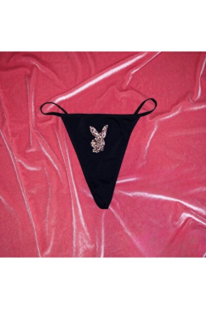 Lolipop Butik Playboy Logolu Taşlı T-String Model Tanga