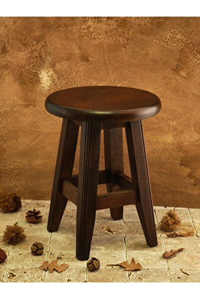 Hedisam Şık ve Dekoratif Ahşap Yüksek Yuvarlak Bar Taburesi 40 cm