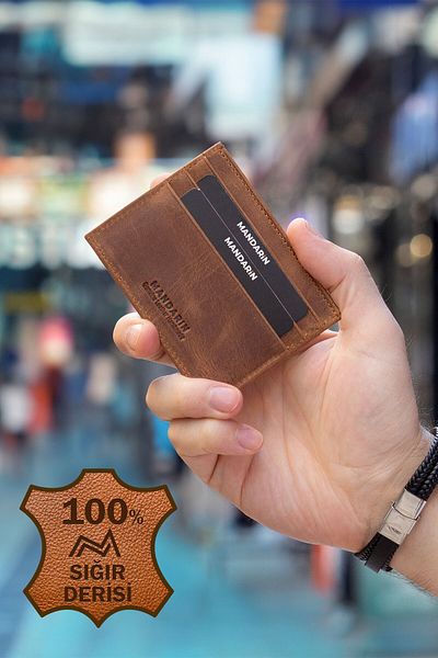 TESBİHCİBABA Mandarin| Full Grain Crazy Lisbon Men's Leather Card Holder, Wallet