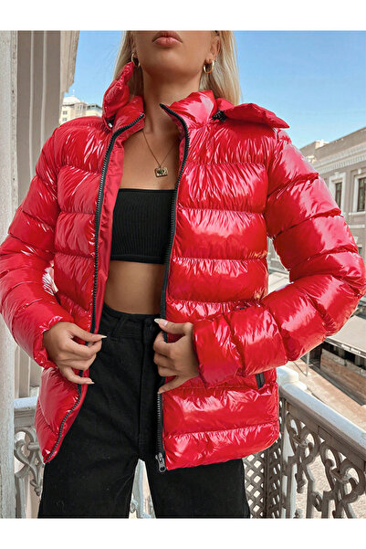 brg ilki Palton puf lucios cu glugă detașabilă pentru femei