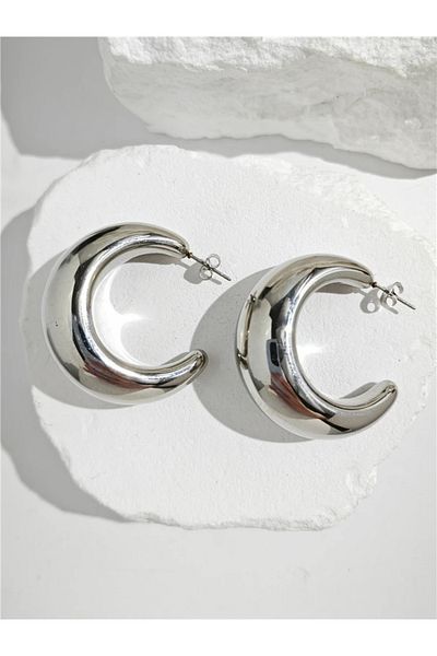 CHARMLUCKY Steel chubby large hoop earrings