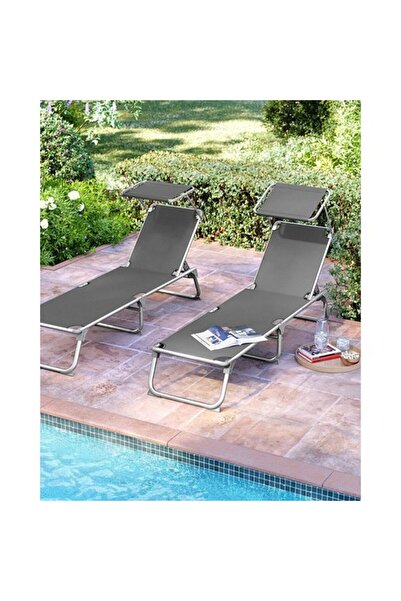 SONGMICS GCB19WGV1 Ayarlanabilir ve Katlanabilir Gölgelikli Şezlong 55 x 193 ...