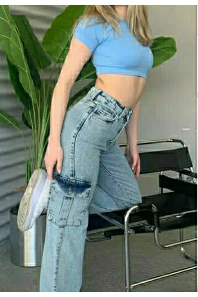 Trn JNS Γυναικείο Pamela Medium Snow Wash Extra High Waist Palazzo Jean με Cargo Pocket και χωρίς πίσω τσέπη