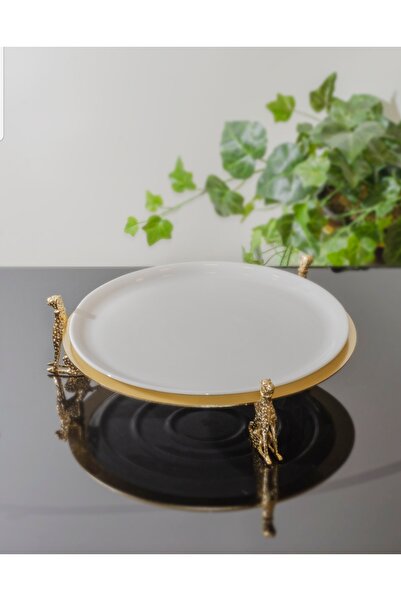 AlyaHomeAksesuar Cheetah Footed Round Serving Plate