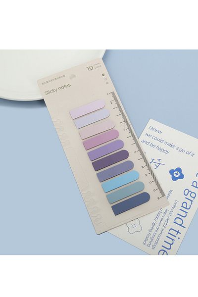 NaSaDAN 10 Colors Purple Shades Transparent Postit with Ruler 200 Sheets