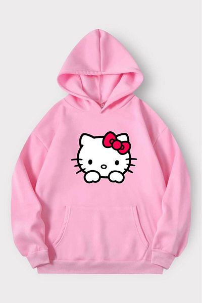 Gofeel Harajuku Pink Kitty Sweat με στάμπα Oversize Vintage Λεπτομέρεια Φούτερ Gofeel