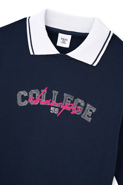 Dagi Κολεγιακό φόρεμα Navy Blue Polo Collar με στάμπα λεπτομέρειας