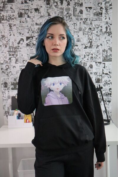 Gofeel سويت شيرت Harajuku Single Anime Tech مطبوع كبير الحجم بتفاصيل عتيقة Go...