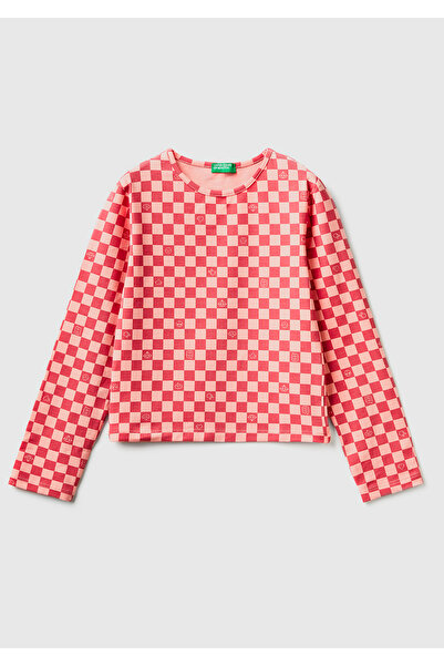 United Colors of Benetton Κοριτσίστικο μπλουζάκι με ροζ μοτίβο μικρο-καρό