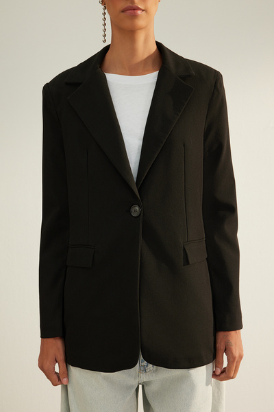 Trendyol Collection Černá prémiová tkaná bunda s běžnou podšívkou TWOAW24BC00033