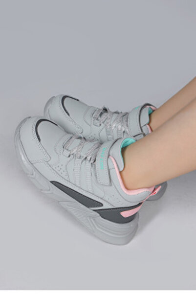 Jump 27823 Velcro Light Gray - Pink Girl's Winter Boots Sneakers