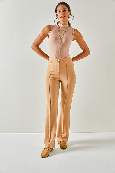 Olalook Women's Biscuit Stitching Detailed Lightweight Spanish Trousers PNT-19000243