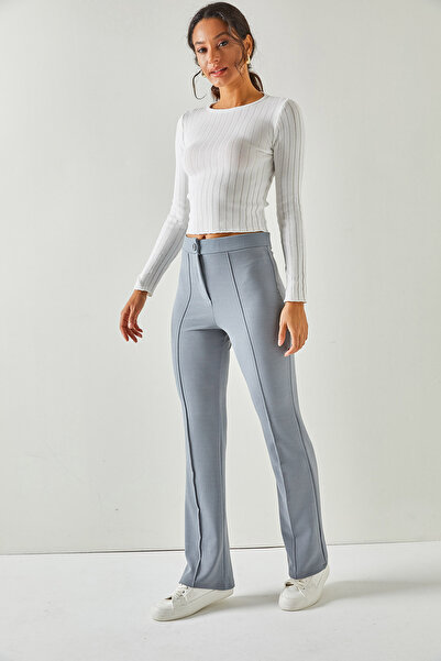 Olalook Női szürke varrás részletes, könnyű spanyol nadrág PNT-19000243