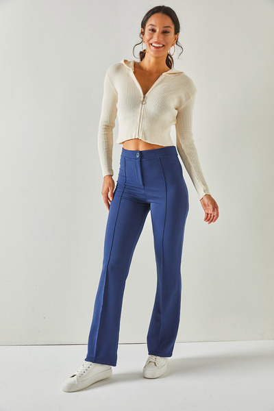 Olalook Γυναικείο ελαφρύ ισπανικό παντελόνι με ραφές μπλε ναυτικό PNT-19000243